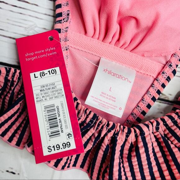 Xhilaration off shoulder ruffle navy pink top - Picture 9 of 11